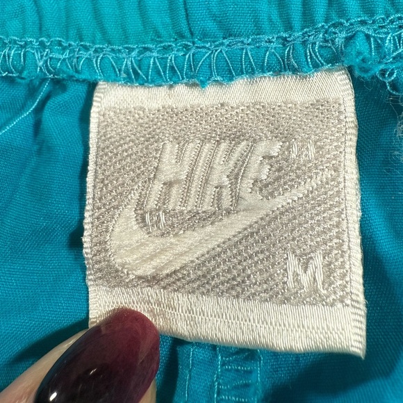 Vtg 80s Nike Track Pants Women M Aqua Blue Windbreaker Pants Side Pockets - Picture 6 of 7